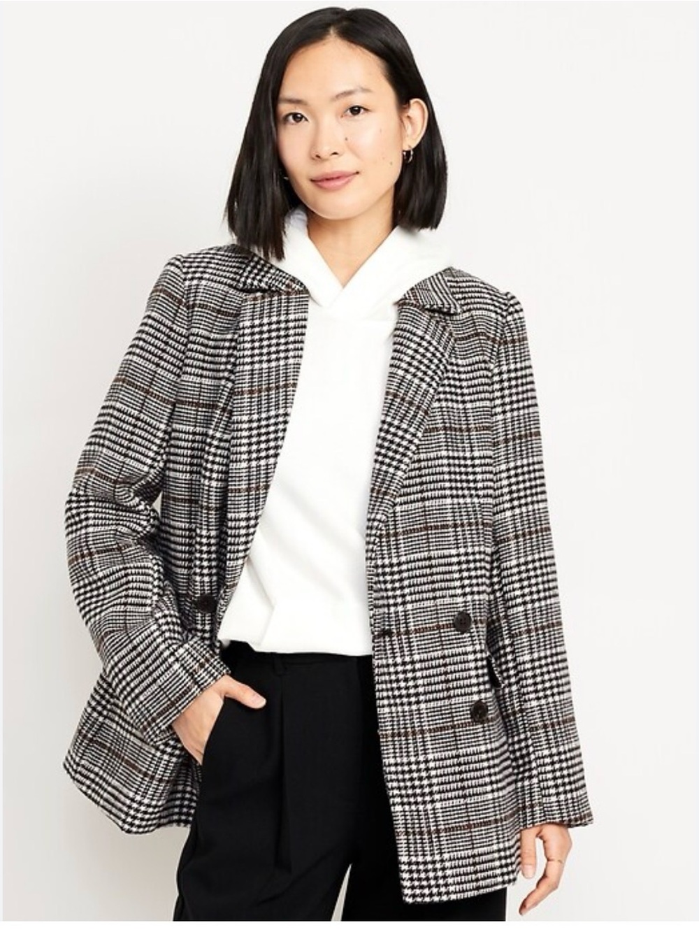 Old Navy double breasted blazer light cream , brown , black